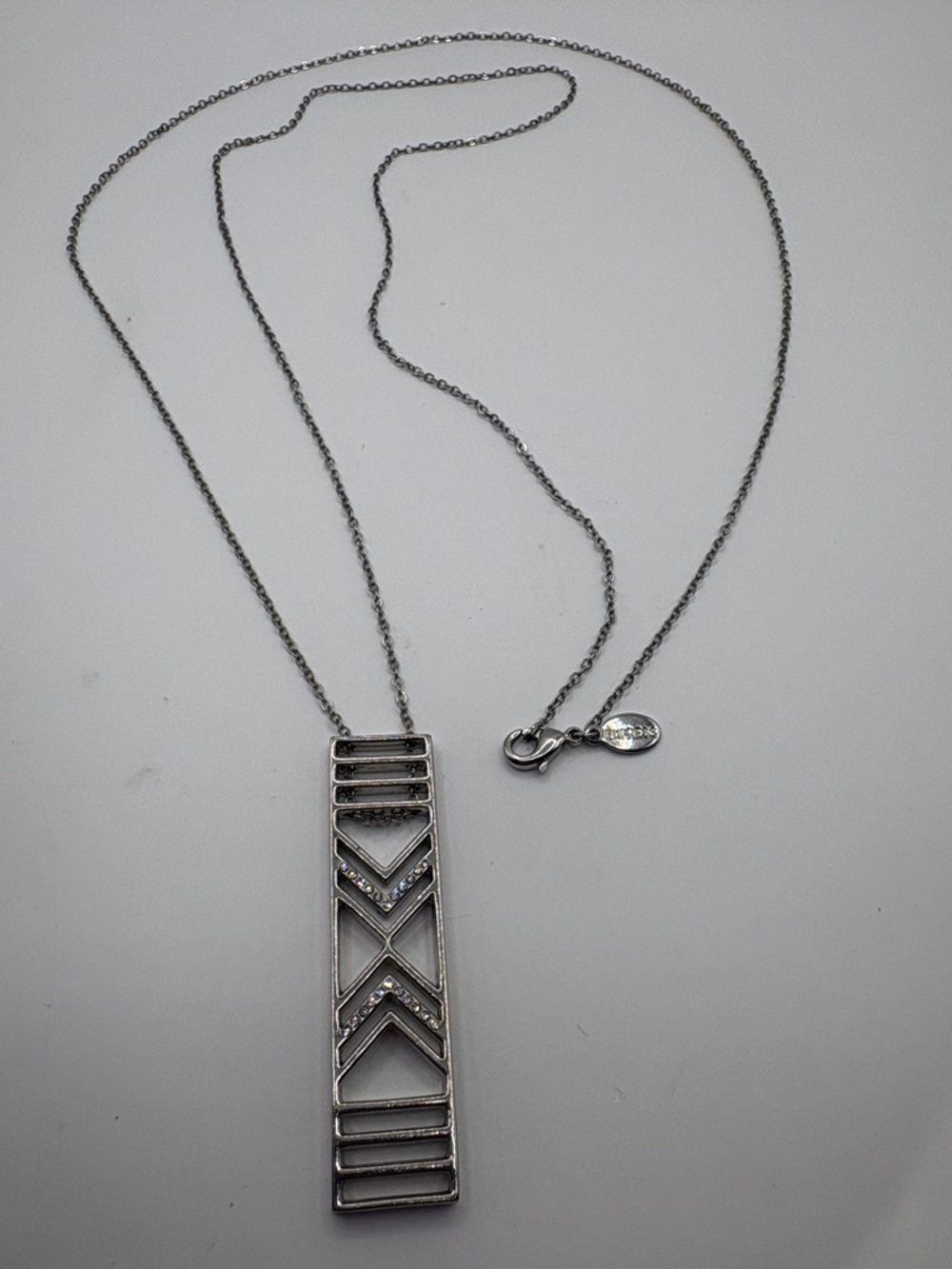 Express Silver Rhinestone Bar Necklace - Picture 5 of 7